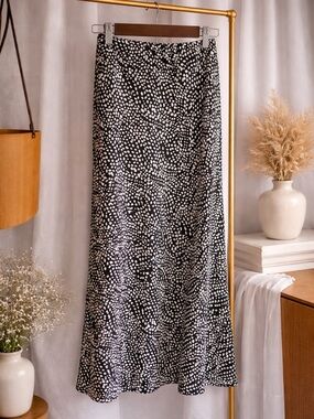 Black and White Dot Midi Skirt - Women